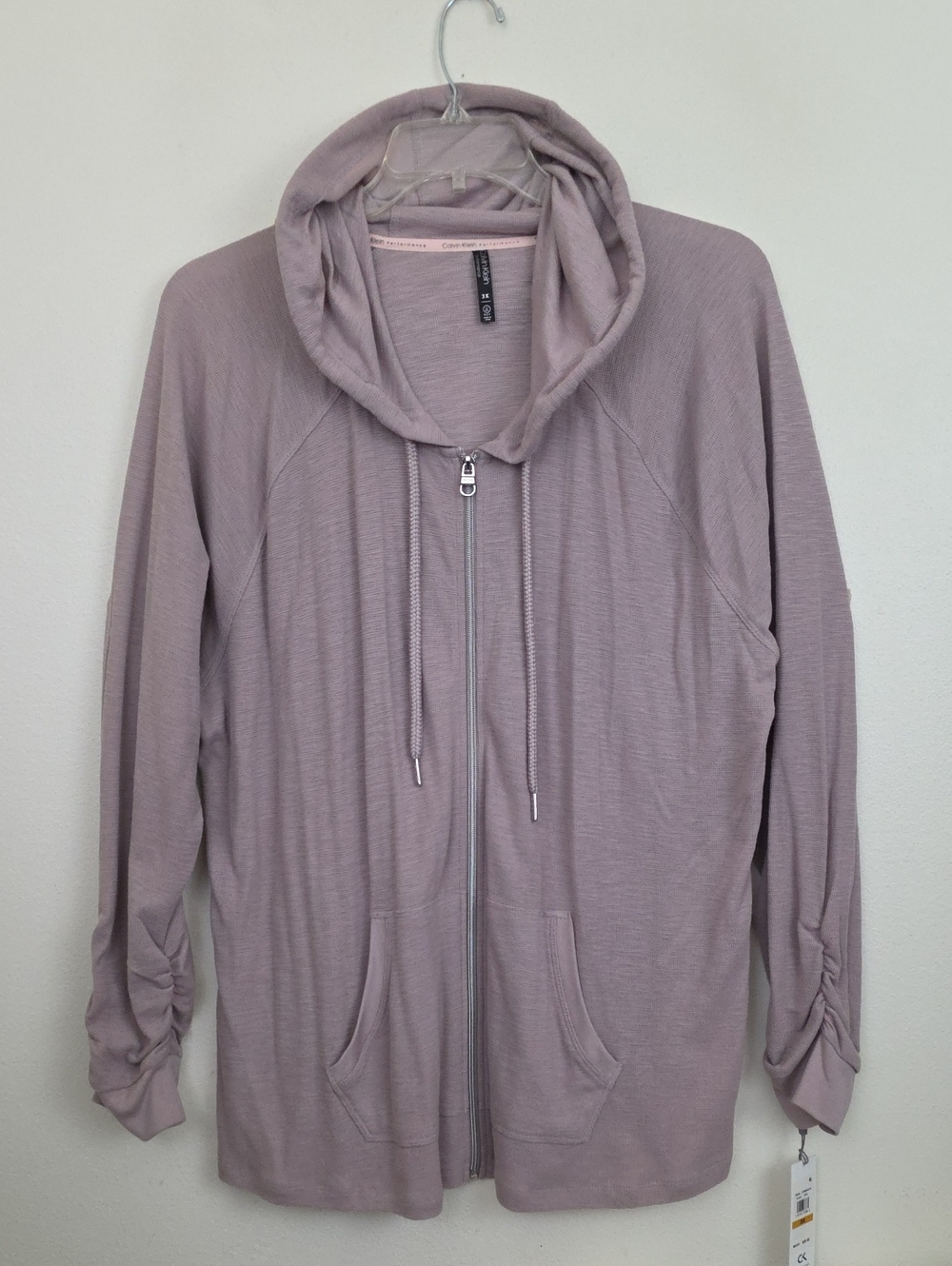NWT Calvin Klein Mauve Zip Lightweight Cotton Polyester Knit Hoodie Jacket 3X